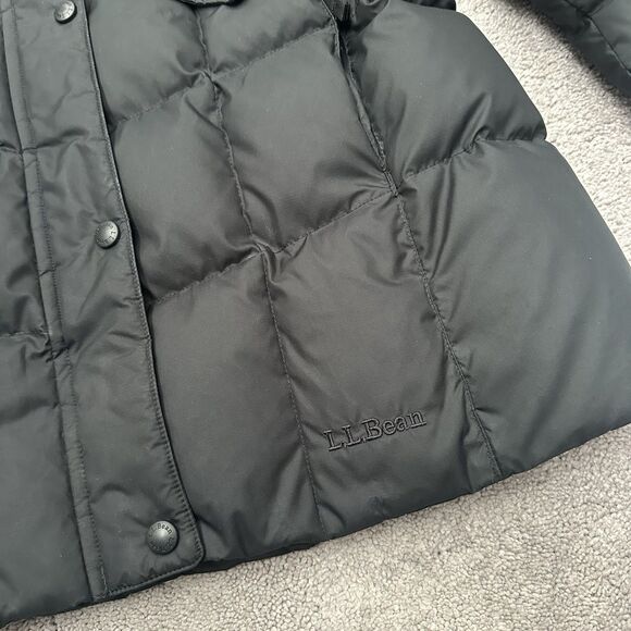 L.L. Bean Women’s M Down Parka Coat Quilted Black Hooded Winter Long Minimalist - Picture 7 of 14